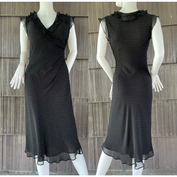 Express Dresses & Skirts - 🔥Vintage Y2K Express 100% Silk Polka Dot Faux Wrap Classic Feminine Dress 5/6